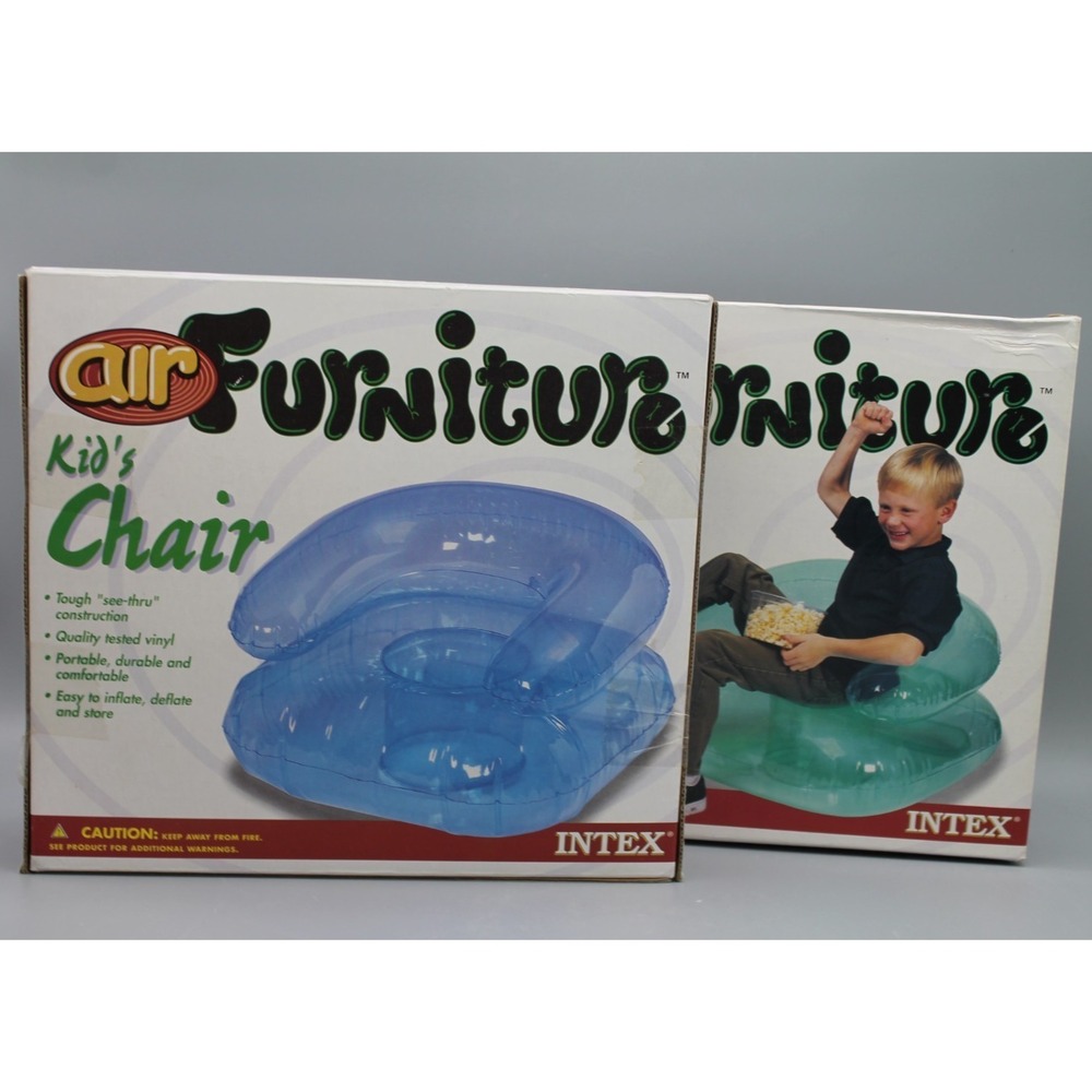 Vintage Intex Air Furniture Kids Inflatable Chairs Pair NOS Y2K Blue Green 68539